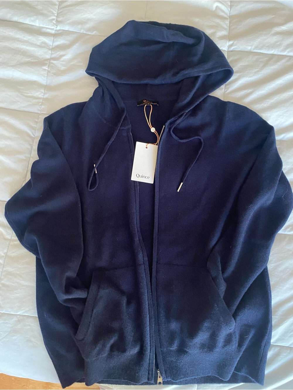 Quince Dark Navy Full-Zip Hooded Mongolian Cashmere Cardigan Sweater Small - Picture 5 of 10
